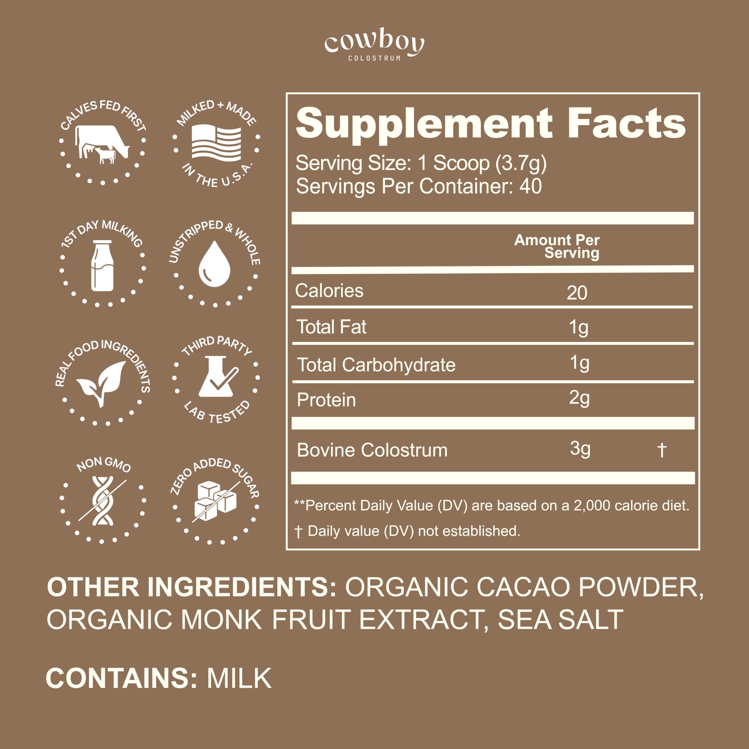 Cowboy Colostrum scoop with serving size for daily immune support.