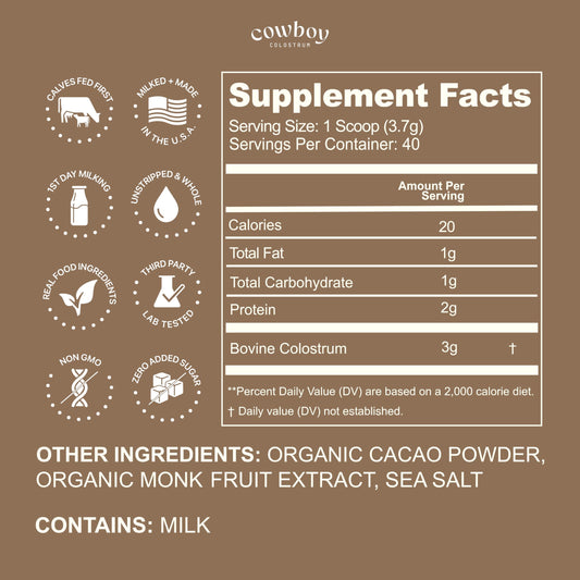 Cowboy Colostrum scoop with serving size for daily immune support.
