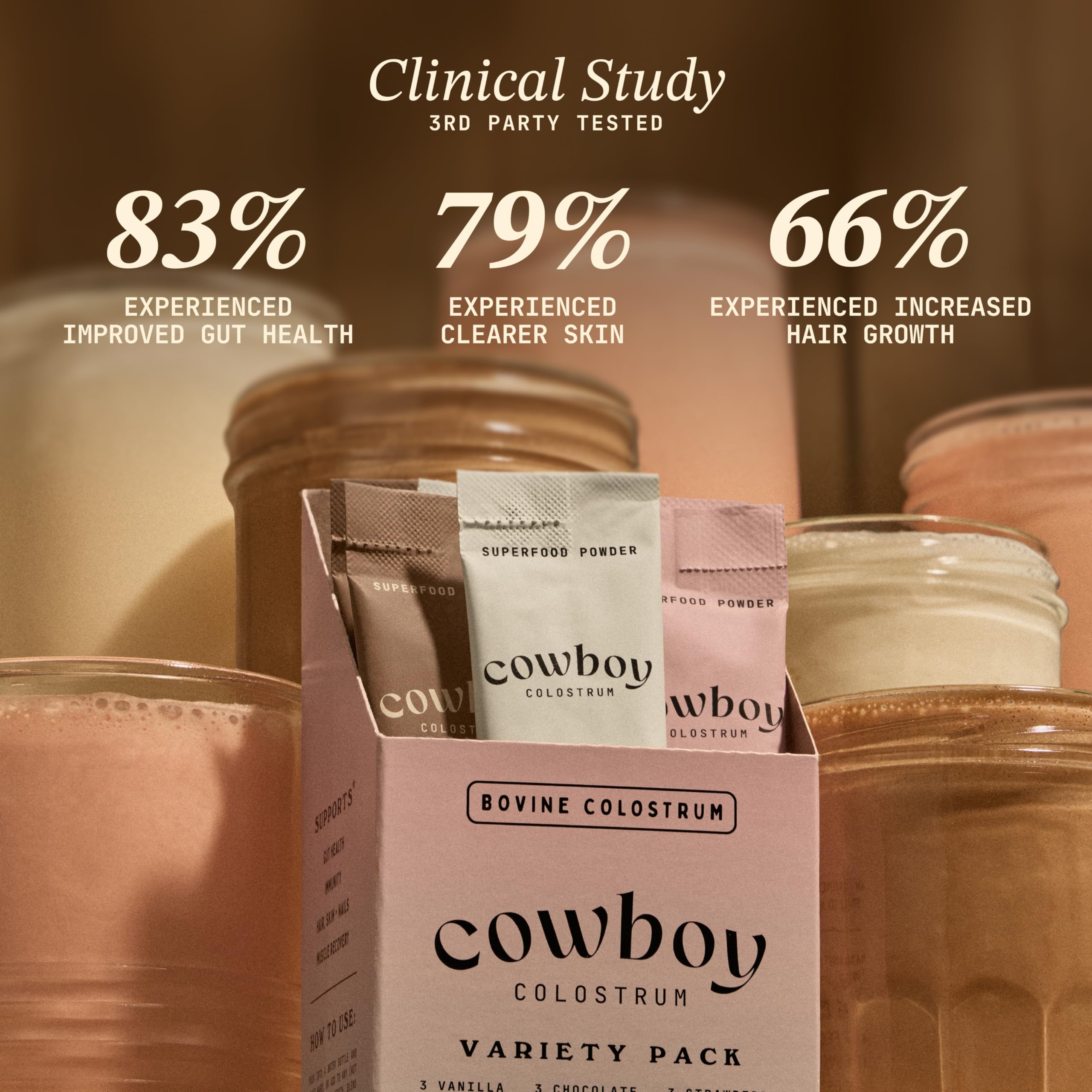 Cowboy Colostrum vanilla travel pack dissolving smoothly in hot drinks
