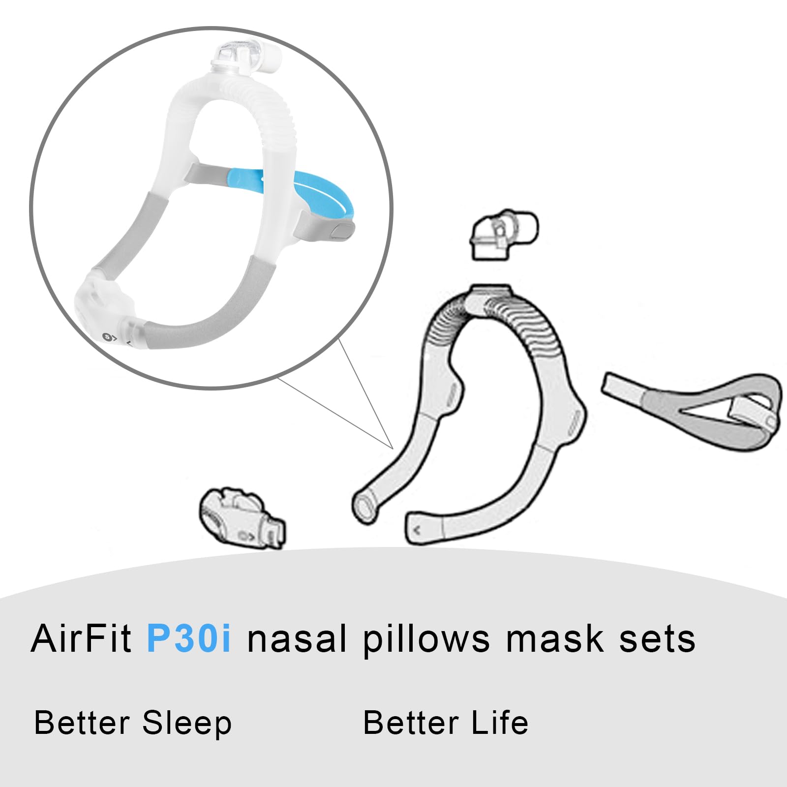 Cozyflower AirFit P30i headgear assembly for secure fit and adjustable comfort