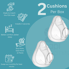 CPAPi Solutions F20 cushion close-up showing snug-fit design for nose and mouth.