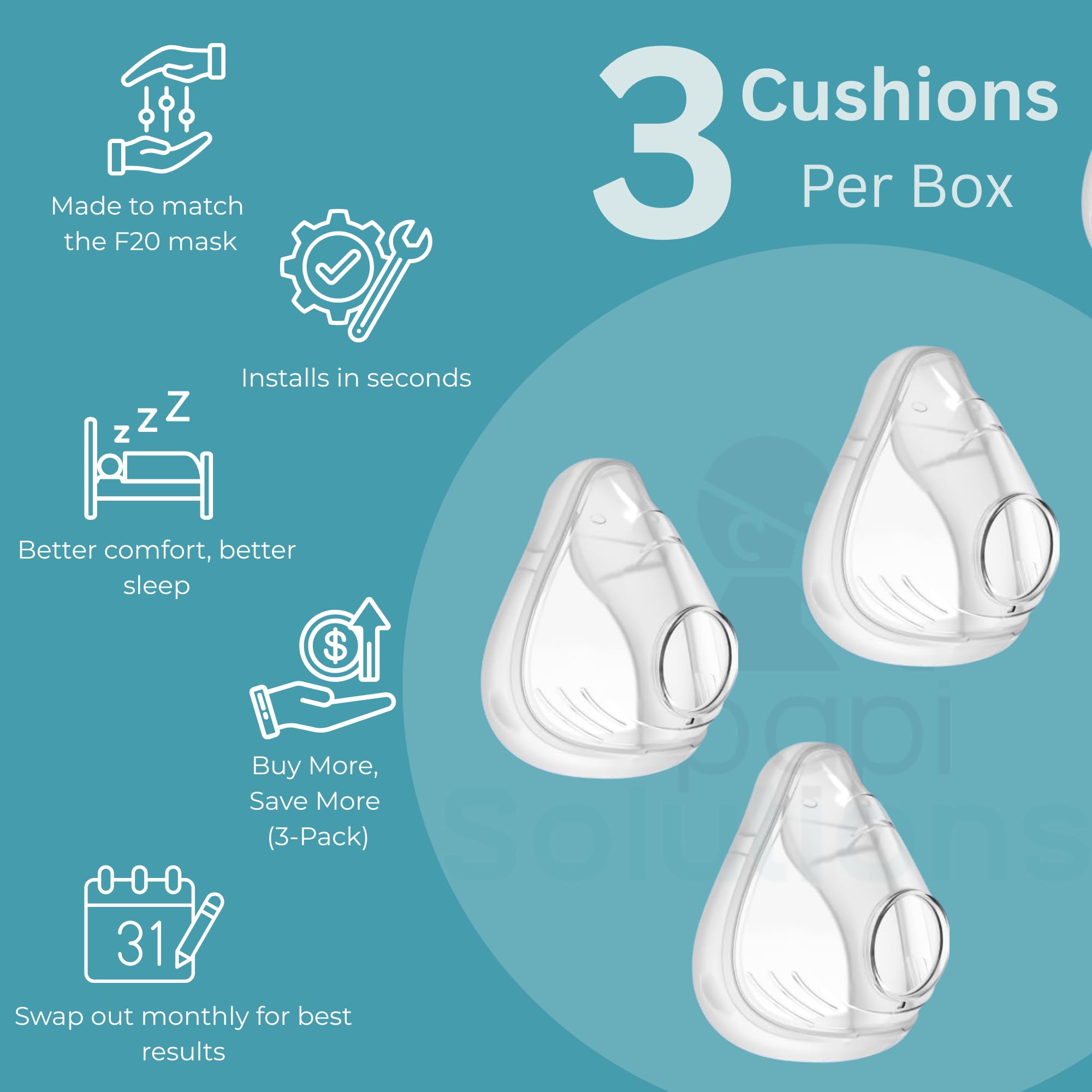 CPAPi Solutions F20 cushion on AirTouch mask shows skin-friendly comfort