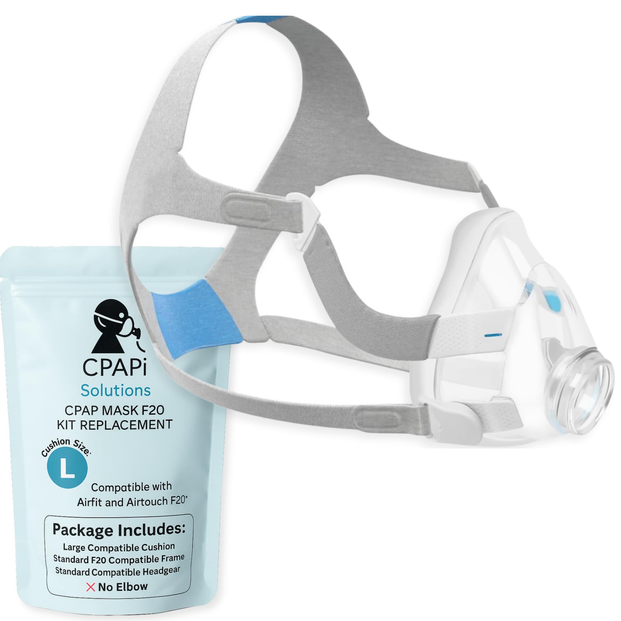 CPAPi Solutions F20 frame-set large cushion provides secure, comfortable seal.