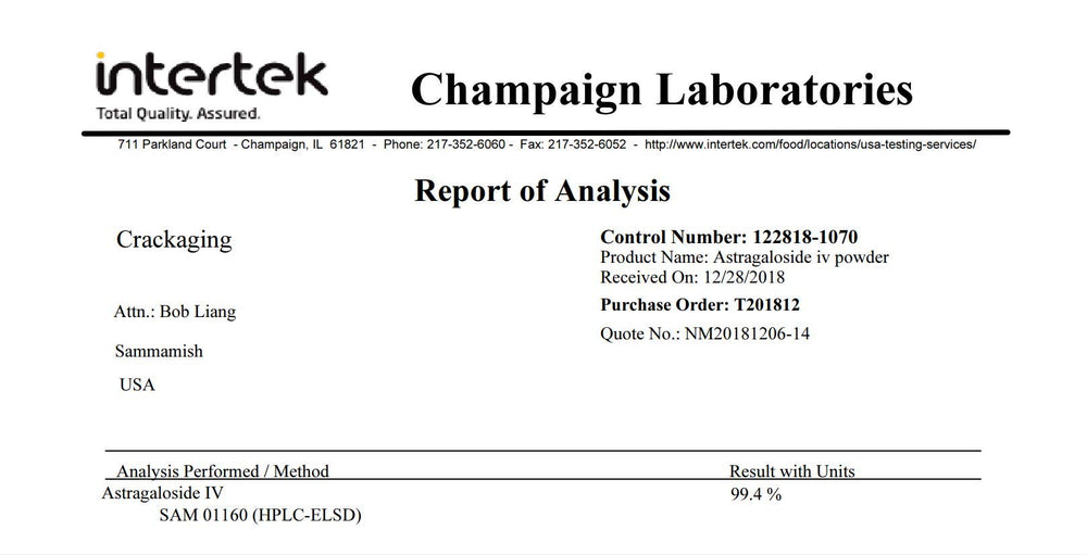 Crackaging Astragaloside IV label on bottle notes enhanced bioavailability features.