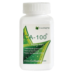 Crackaging CA-100 bottle front highlights 100% natural cycloastragenol for potential longevity support.