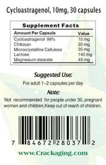 Crackaging Cycloastragenol bottle label close-up showing purity
