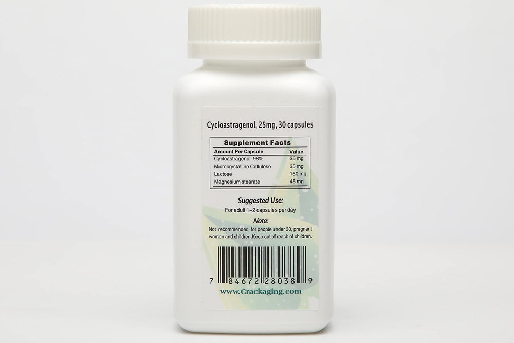 Crackaging Cycloastragenol vegetable capsule delivery emphasizes clean, vegan-friendly form.