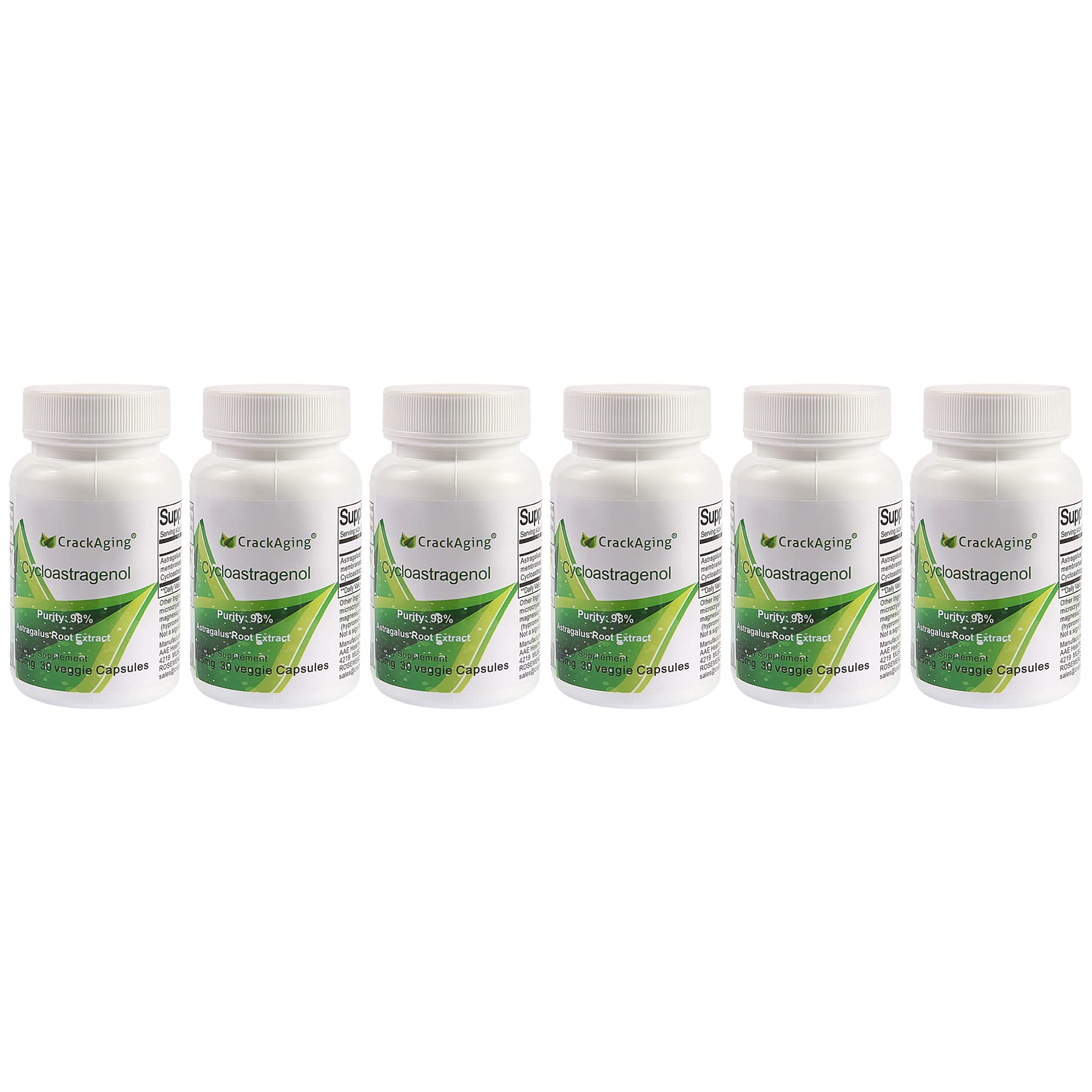 Crackaging Super-Absorption Cycloastragenol bottle label highlights premium bioavailability.