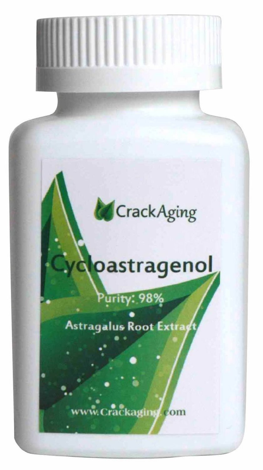 Close-up of Crackaging Cycloastragenol capsules highlighting improved absorption