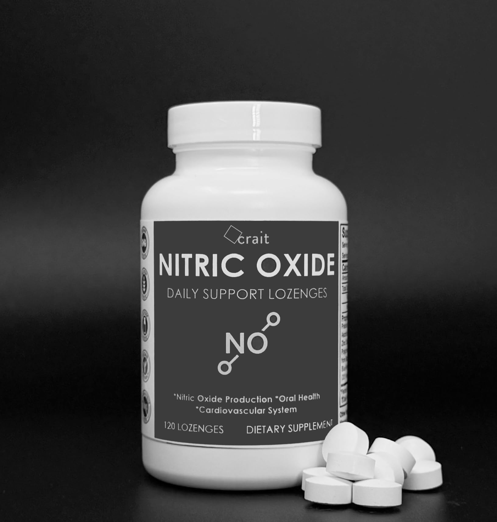 Crait Nitric Oxide Lozenges in hand shows a portable option for NO support.
