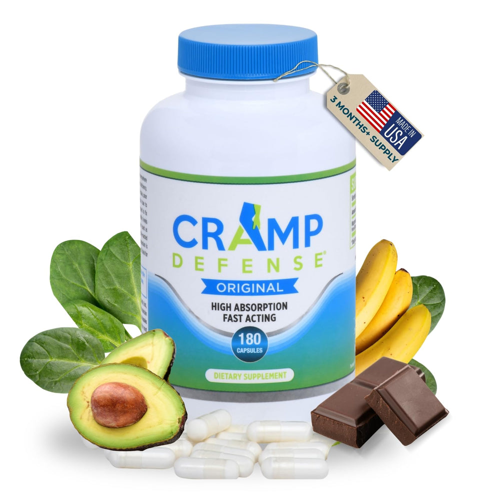 Cramp Defense bottle with capsules for daily leg cramp support