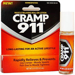 Cramp 911 roll-on lotion bottle for quick muscle relief.