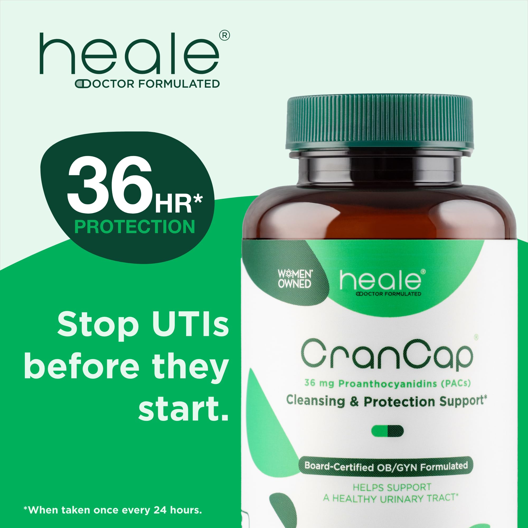 CranCap Cranberry Pills bottle side highlights daily capsule for urinary health