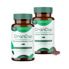 CranCap cranberry pills bottle shown for daily urinary support with vegan capsules.