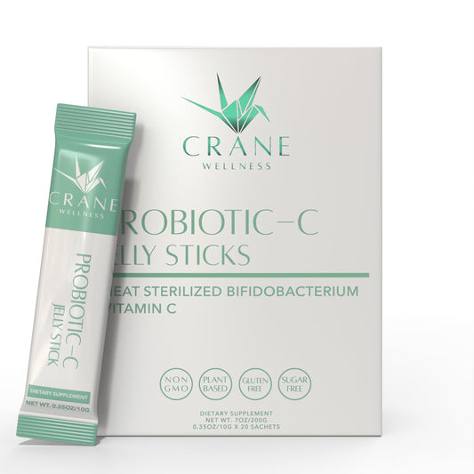 CRANE WELLNESS Probiotic-C Jelly Sticks pack highlights on-the-go convenience and flavor.