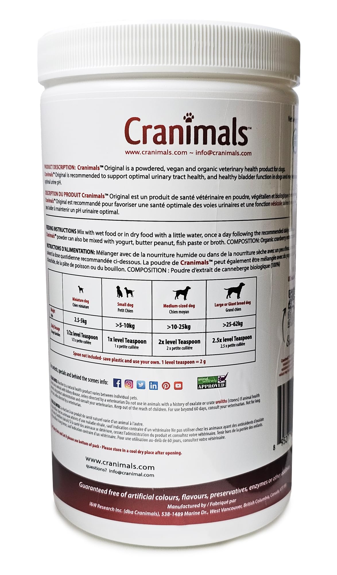 Cranimals Cranberry Powder dog meal mix demonstrates seamless blending into meals.
