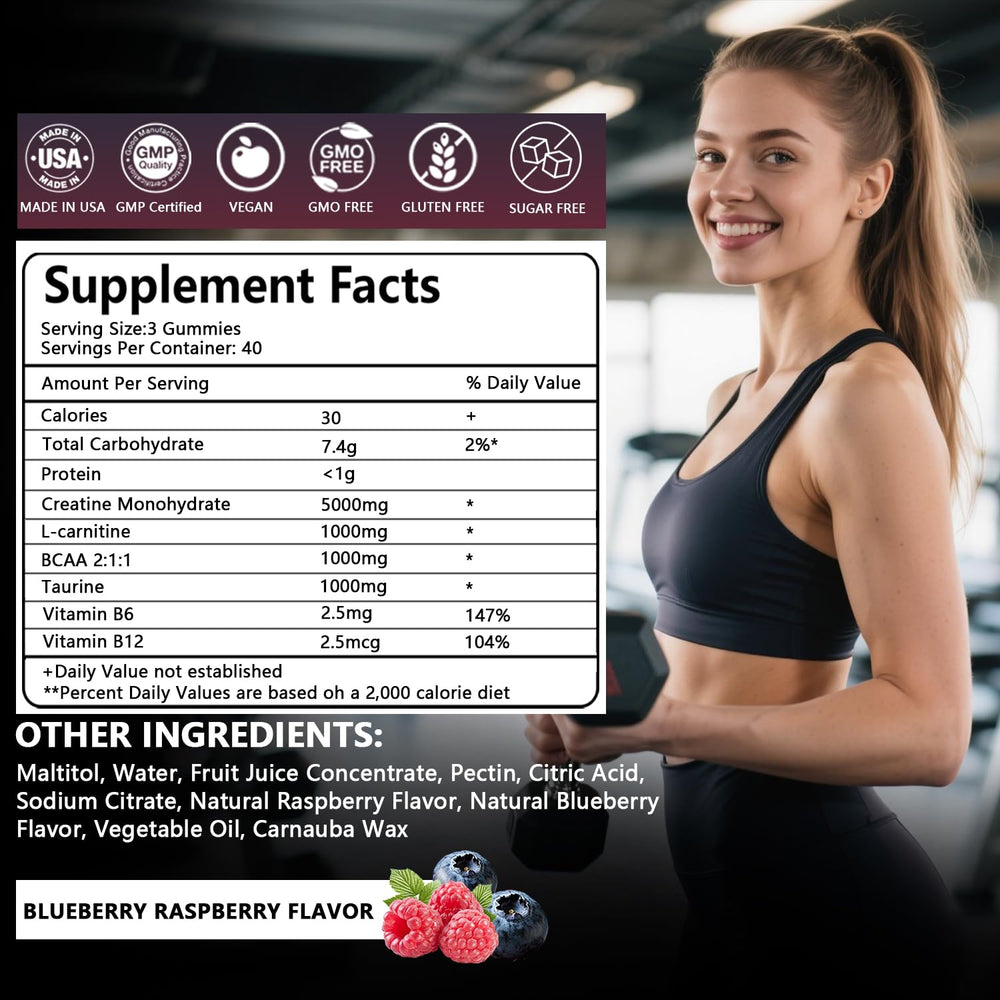 Crasye Creatine Gummies raspberry-blueberry flavor close-up for training support.