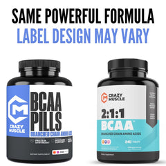 Crazy Muscle BCAA pills designed for on-the-go use.