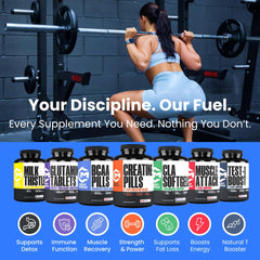 Crazy Muscle Booster stacked with pre-workout and creatine for stacking cycles.