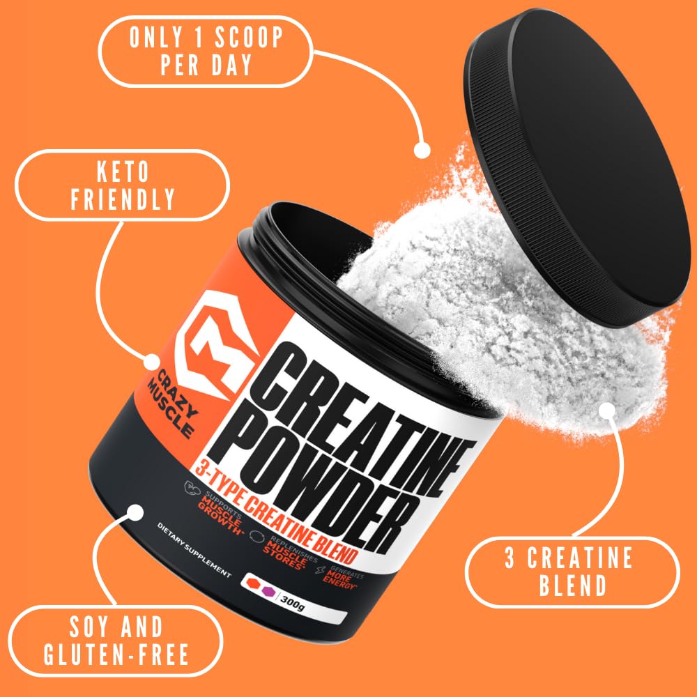 Crazy Muscle creatine monohydrate powder scoop shows easy mixing