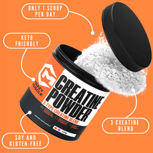 Crazy Muscle creatine monohydrate powder scoop for precise, convenient servings.