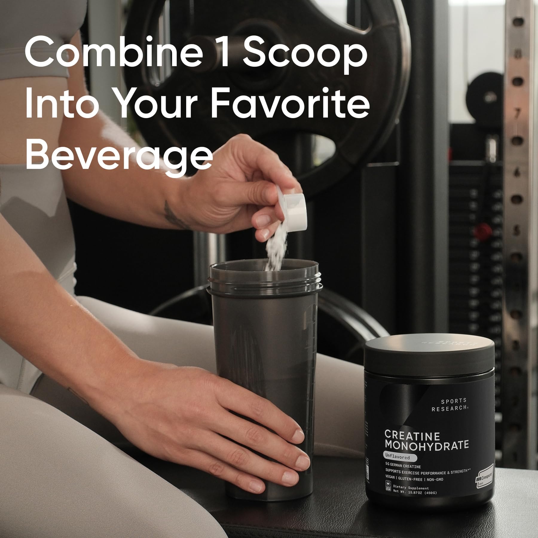 Creapure creatine monohydrate powder scoop for easy dosing