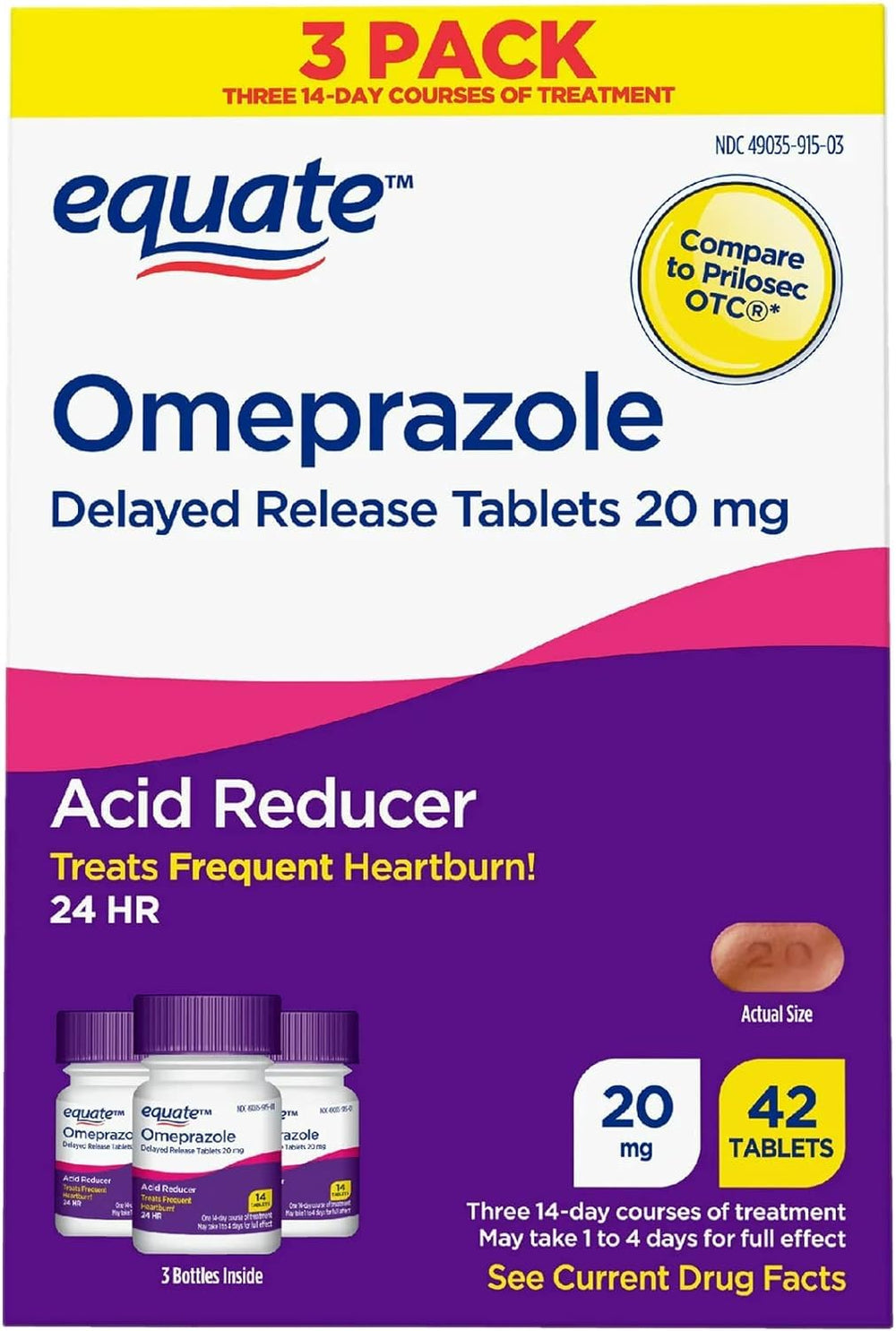 Label on Create and Bundle Equate Omeprazole 42-count bottle with dosage information.