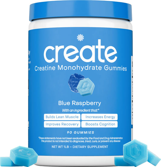 Create Creatine Monohydrate Gummies bottle shot for convenient daily use during workouts.