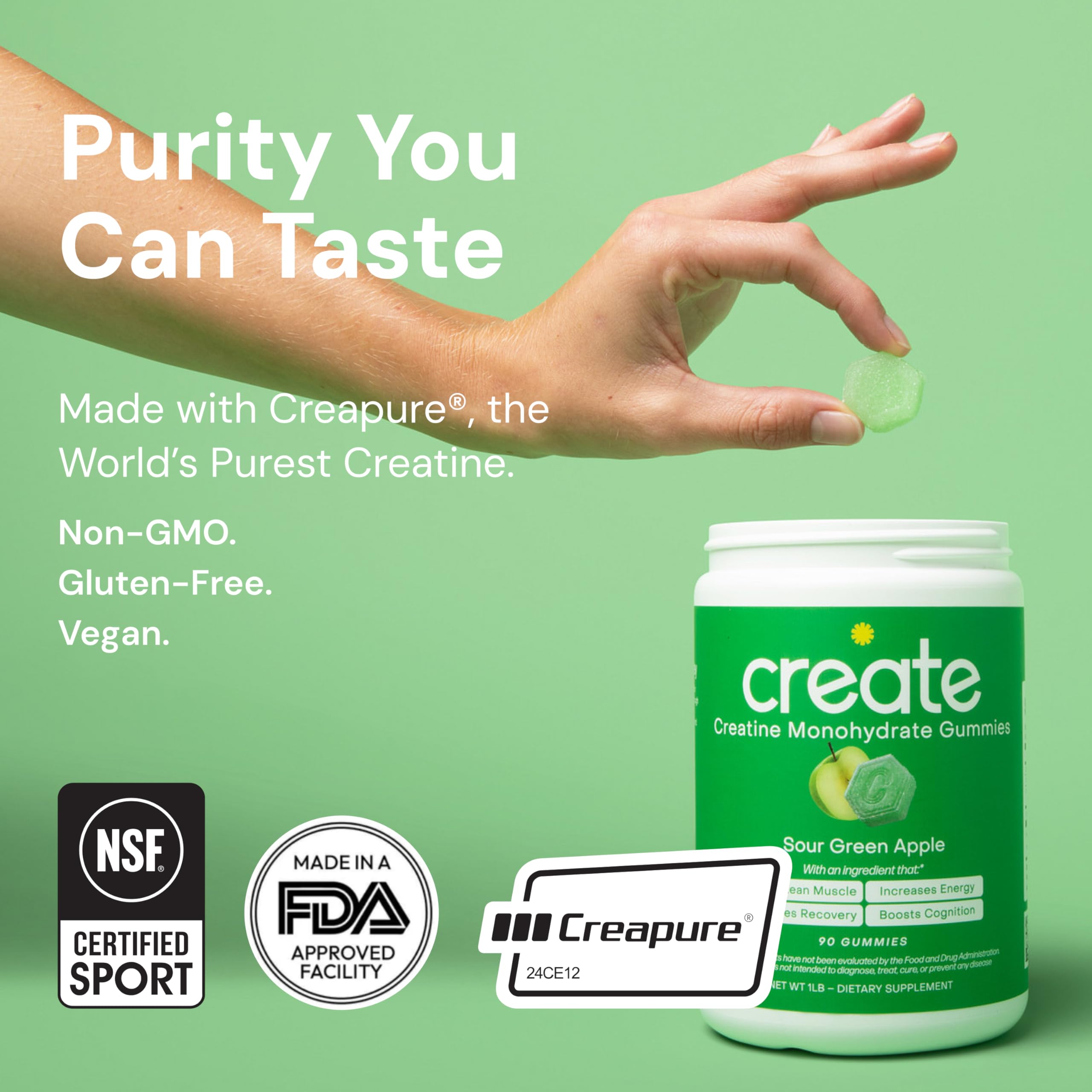 Gummy with one point five grams of creatine per piece