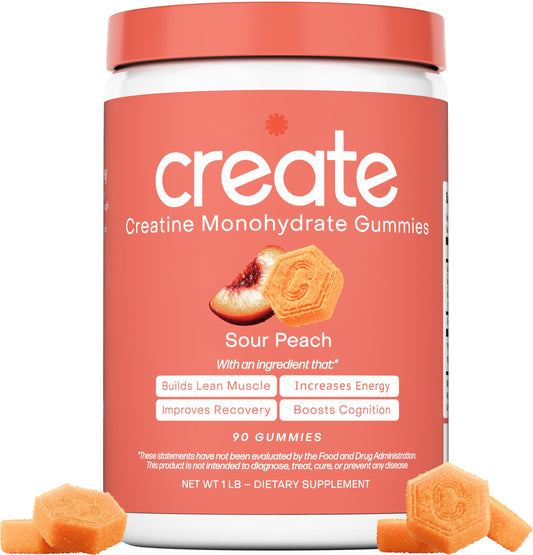 Create Creatine Monohydrate Gummies orange bottle for convenient daily performance support