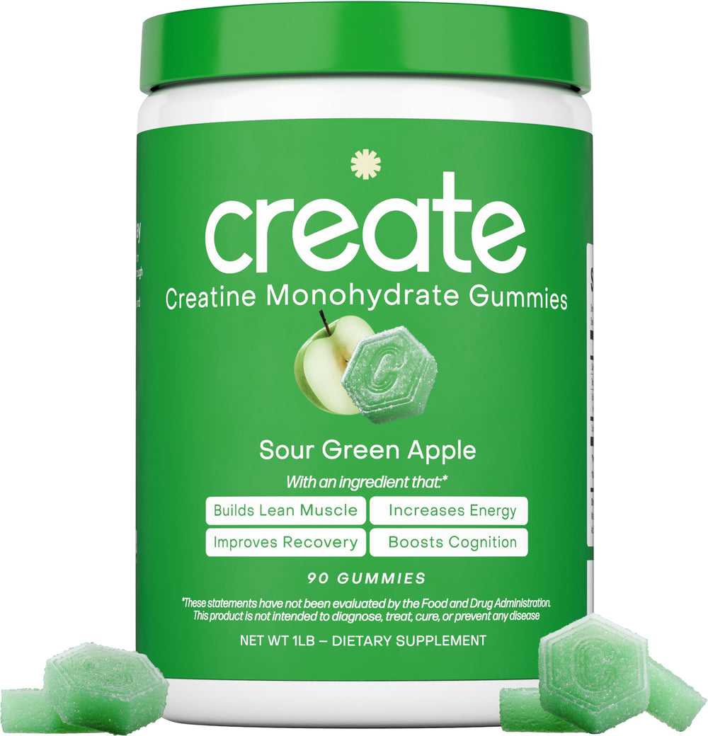 Create Creatine Gummies packaging highlights vegan formula for athletes