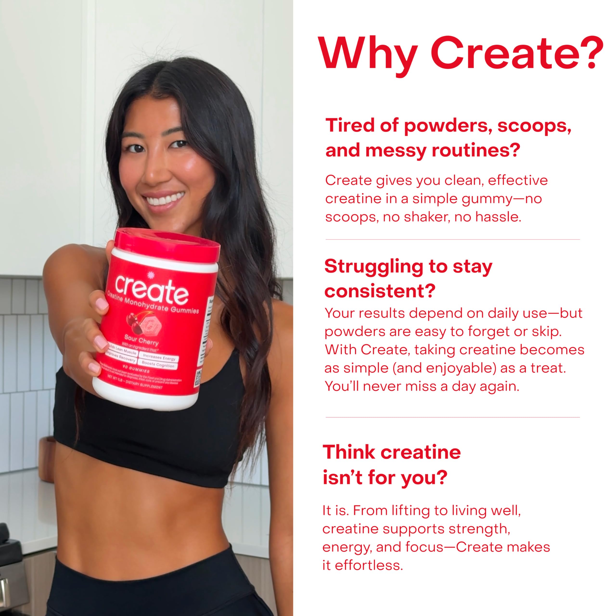 Create gummies are non-GMO and ideal for on-the-go workouts.