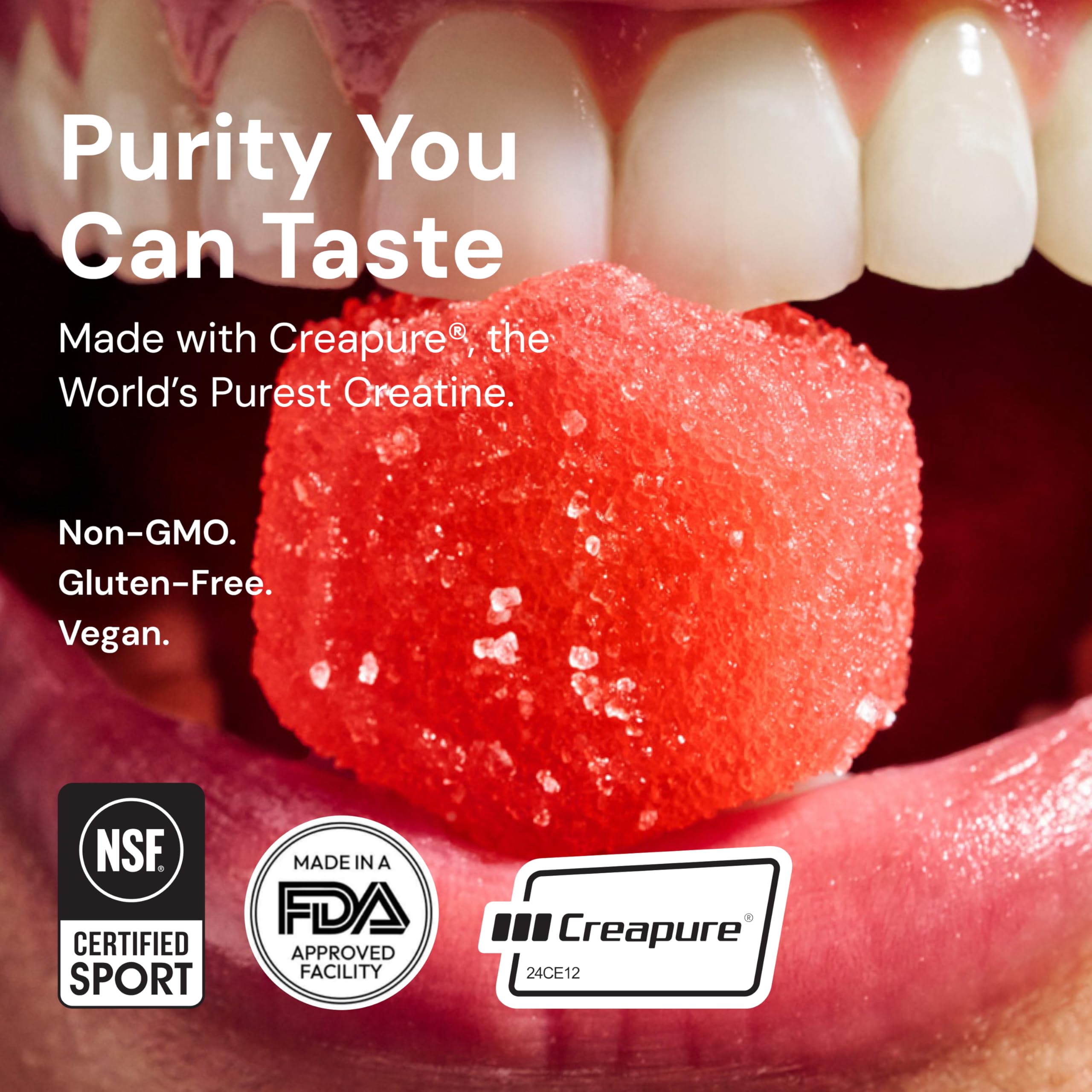Sour cherry flavor vegan gluten-free formulation of Create gummies.