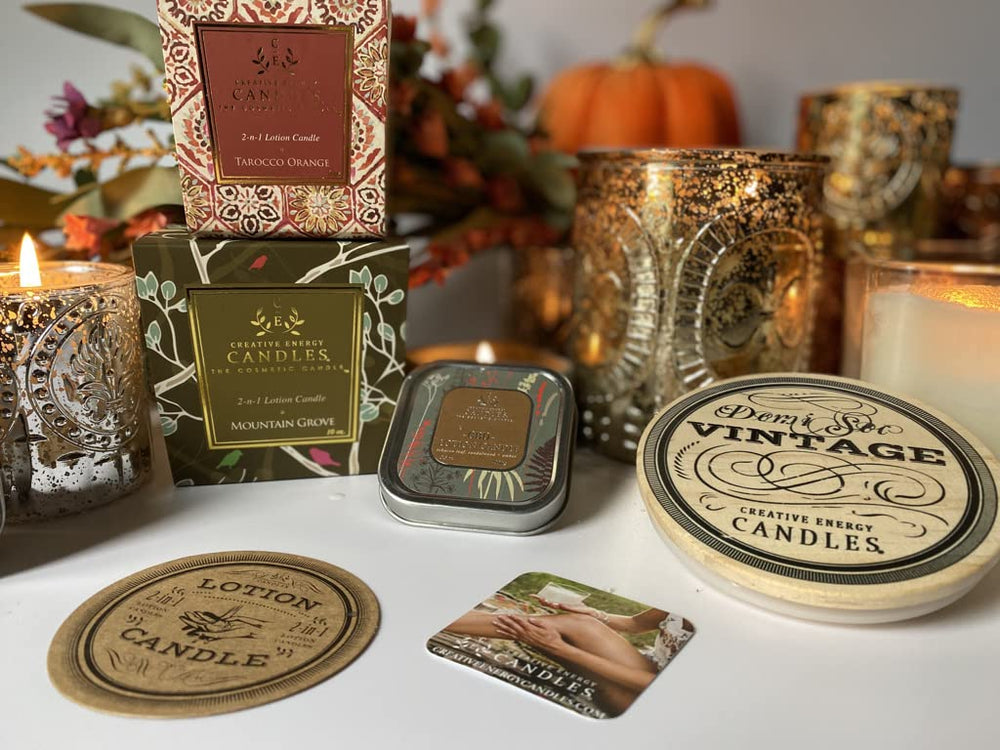 Creative Energy Candles cruelty-free, USA-made eco-friendly candle packaging.
