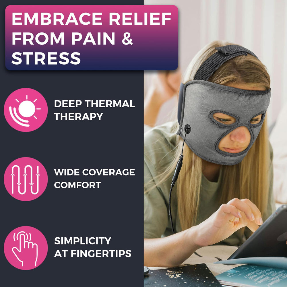 CREATRILL full-coverage mask warms forehead, cheeks, and temples for comfort