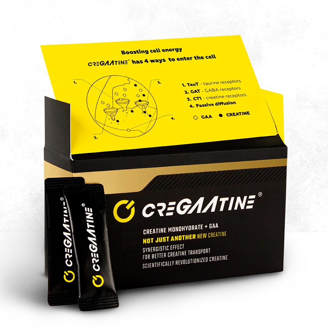 CreGAAtine micronized creatine sachet close-up for convenient daily use