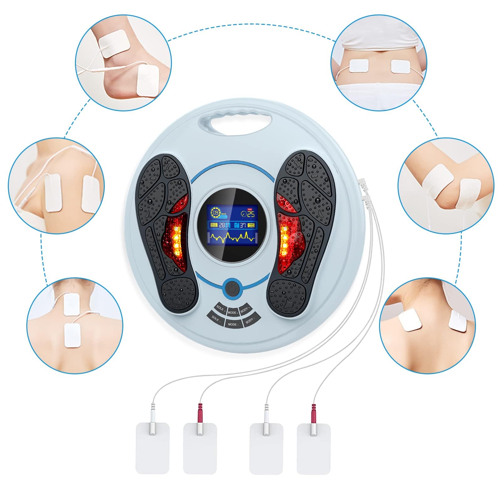 Creliver EMS Foot Massager in use on legs for relaxing muscle stiffness.