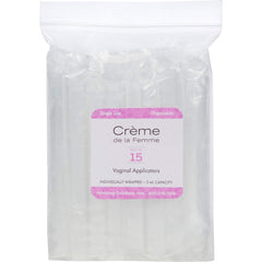 Creme de la Femme 15-pack vaginal applicators—disposable, hygienic tools for easy internal application.