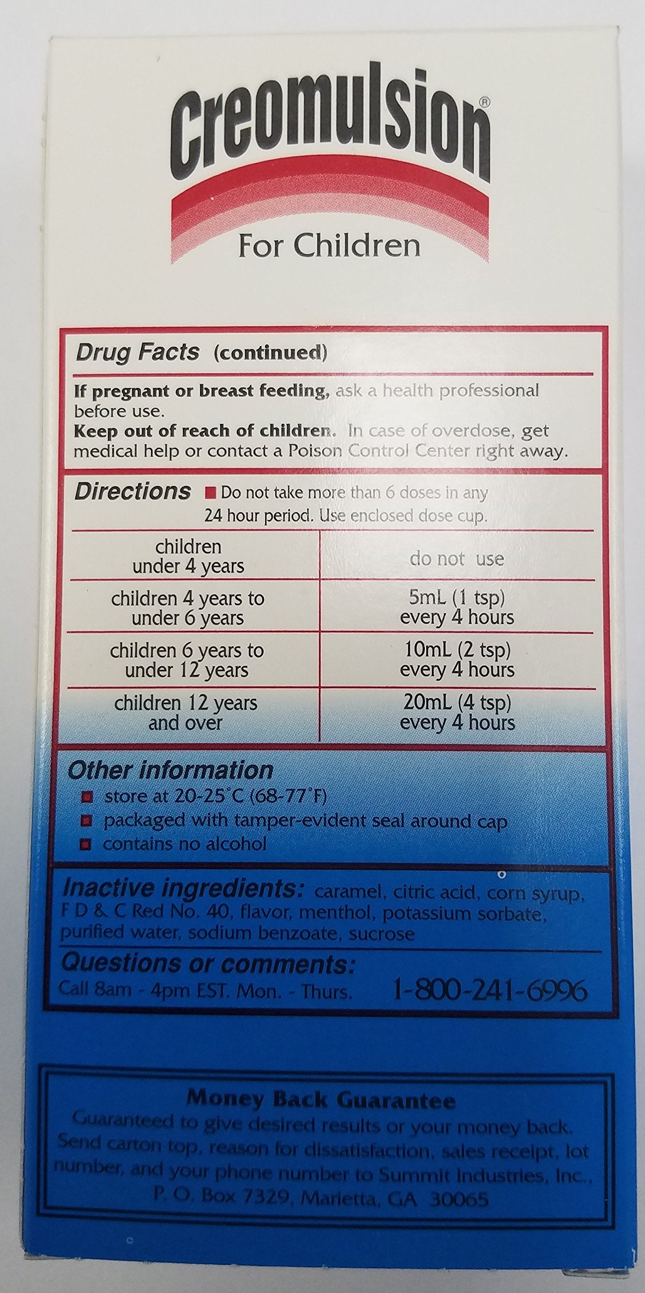 Creomulsion Children's Cough Syrup packaging box, clear labeling for easy selection