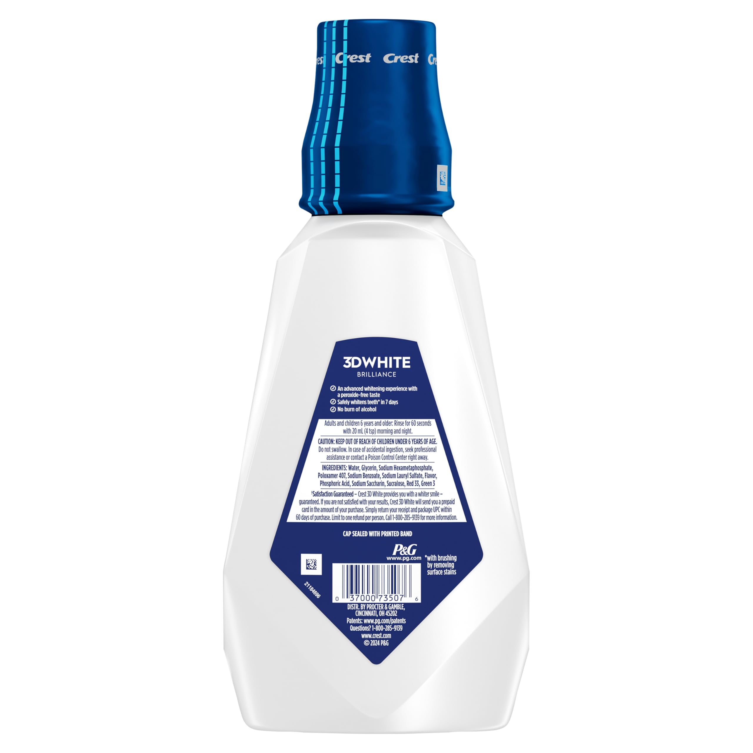 Crest 3D White Brilliance branding on bottle for trust and consistency.