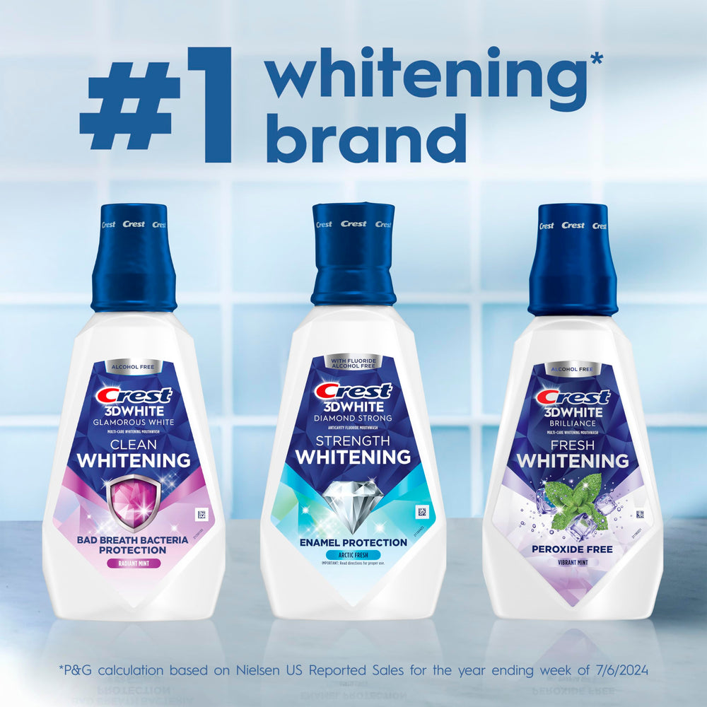 Crest 3D White Brilliance label detail showing alcohol free claim.