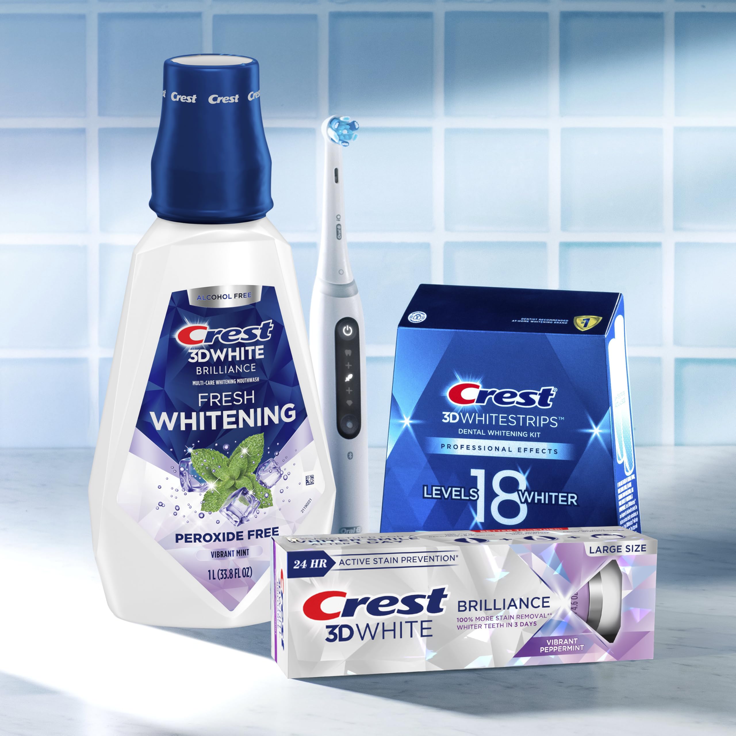 Crest 3D White Brilliance pack of 6 box ready for use.