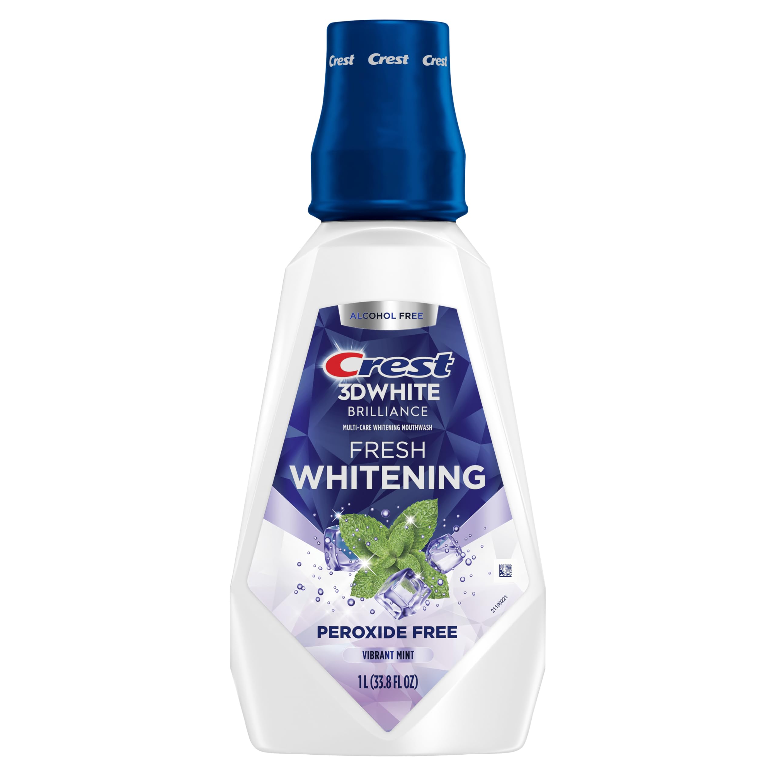 Crest 3D White Brilliance teeth rinse effect suggesting whitening progress.