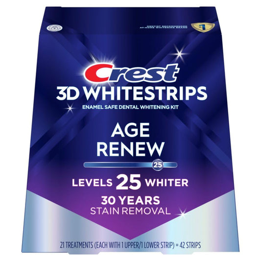 Crest 3D Whitestrips Age Renew box for convenient at-home whitening