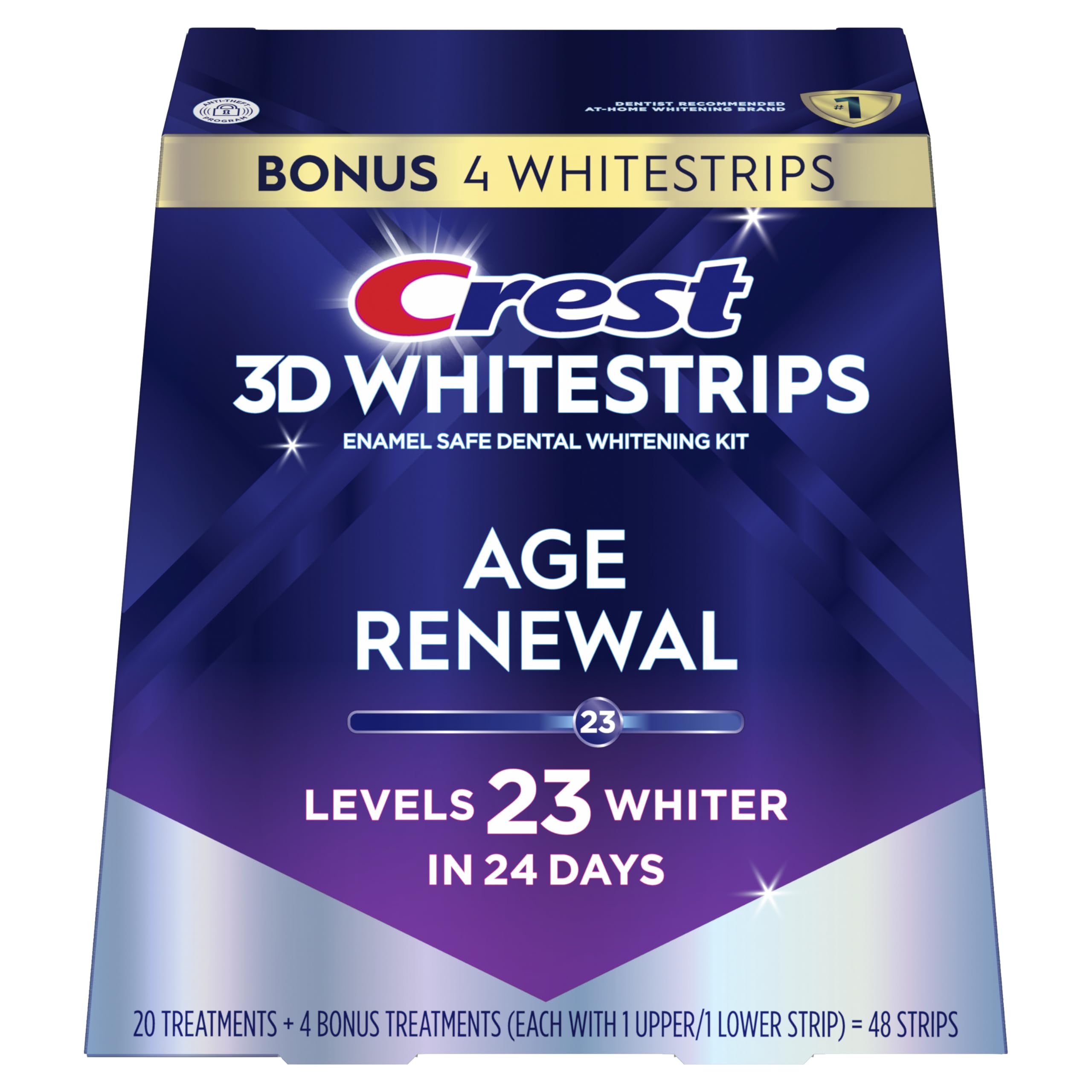 Before and after example with Crest 3D Whitestrips Age Renewal smile