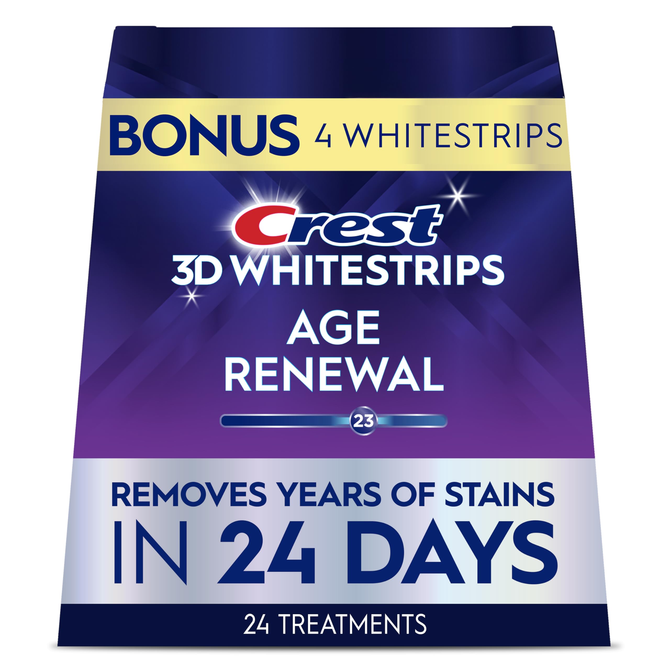 Crest 3D Whitestrips Age Renewal packaging and kit for convenient at-home whitening