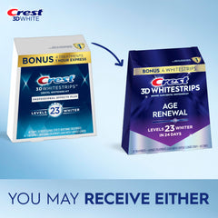 Close-up of Crest 3D Whitestrips Age Renewal on teeth showing strip placement