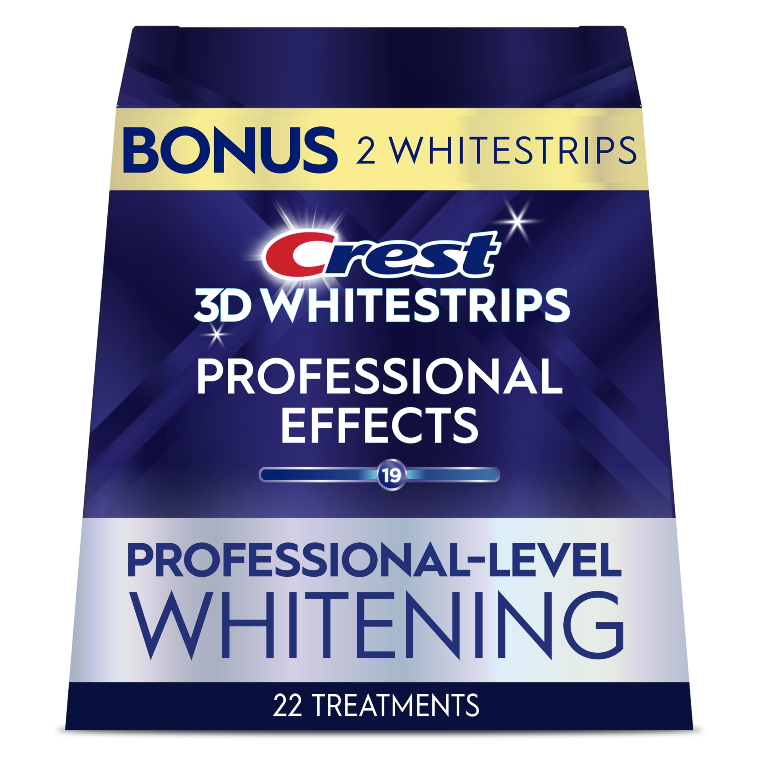 Crest 3D Whitestrips Professional Effects kit front view for home whitening.