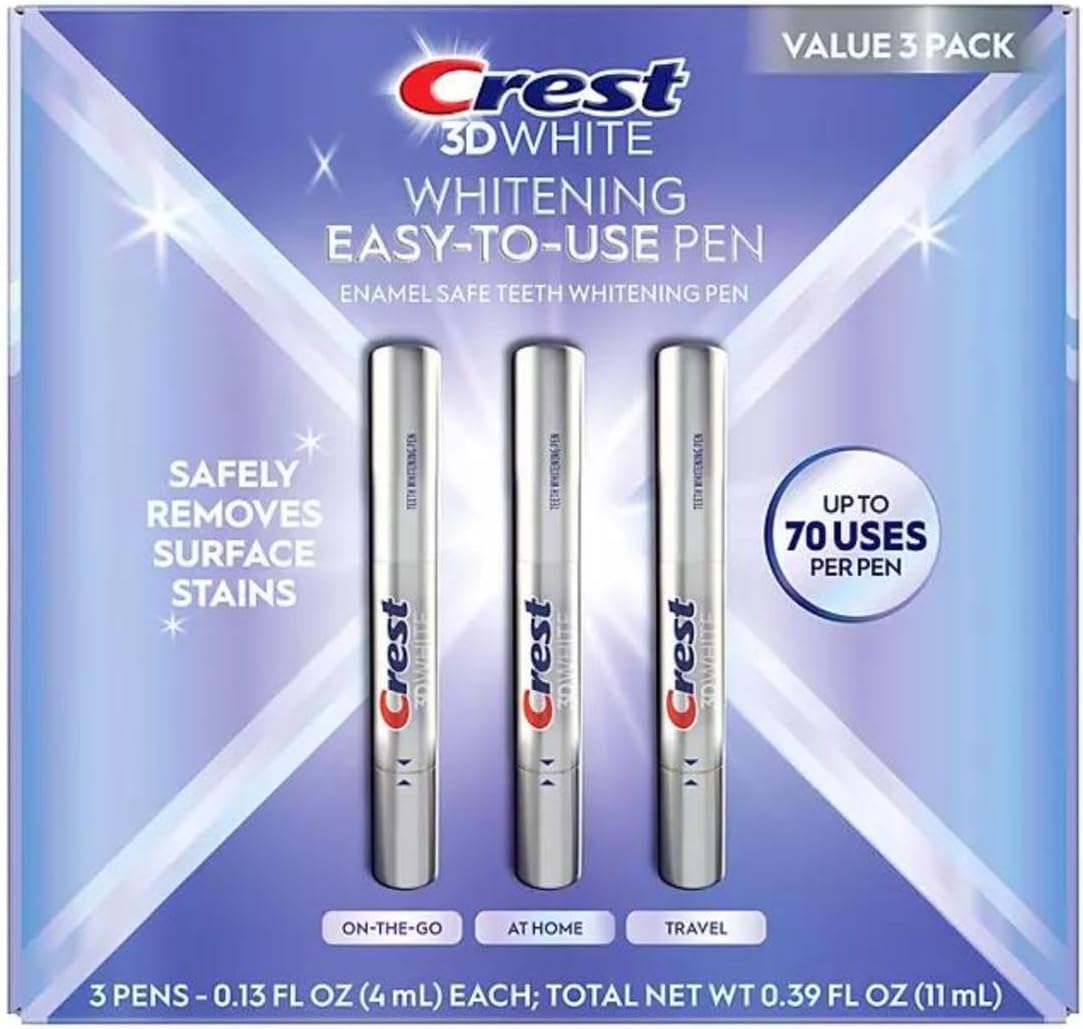 Crest 3DWhite enamel-safe pen application demonstrates easy, mess-free whitening on teeth.