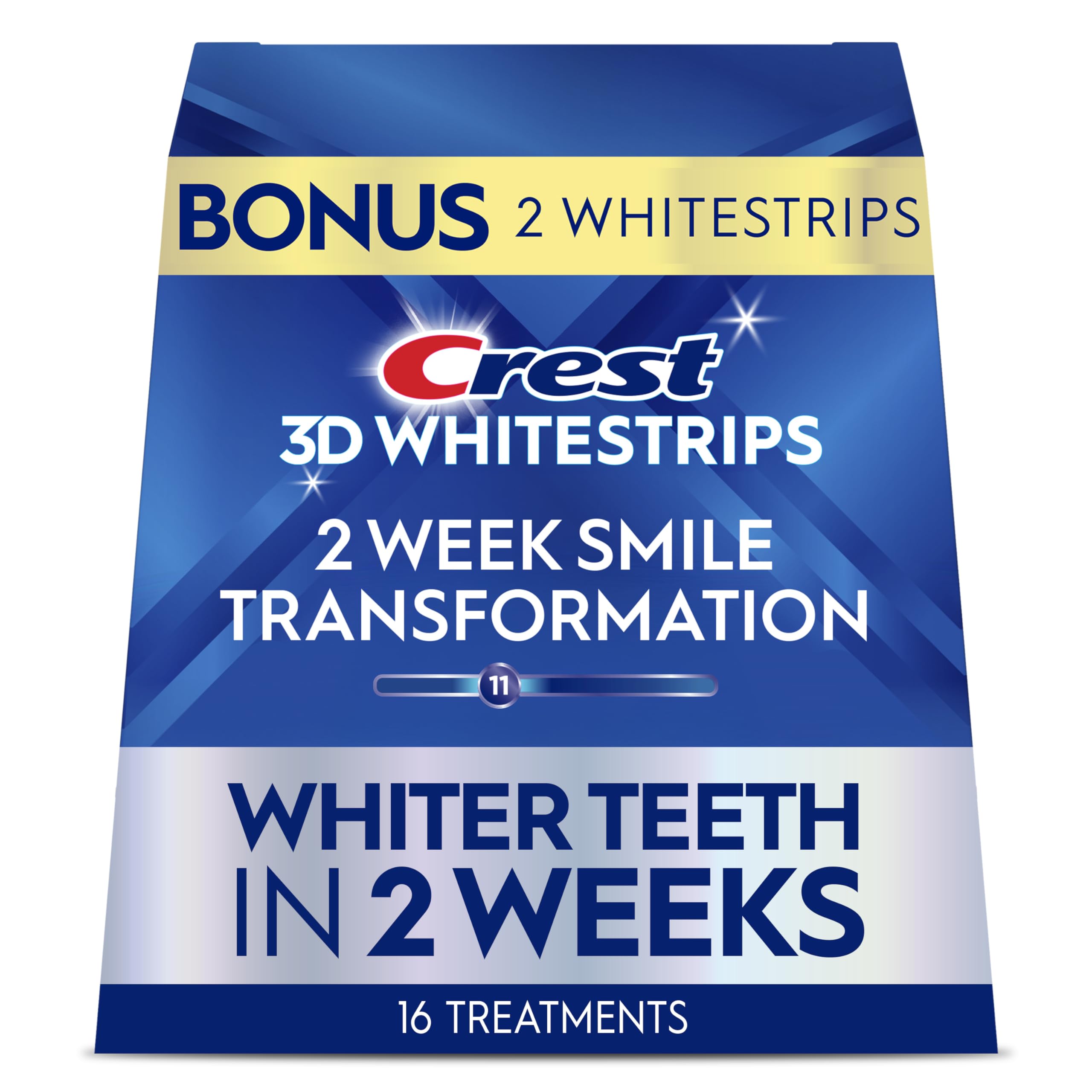 Crest Glamorous White packaging closeup with bold branding and premium whitening kit presentation.
